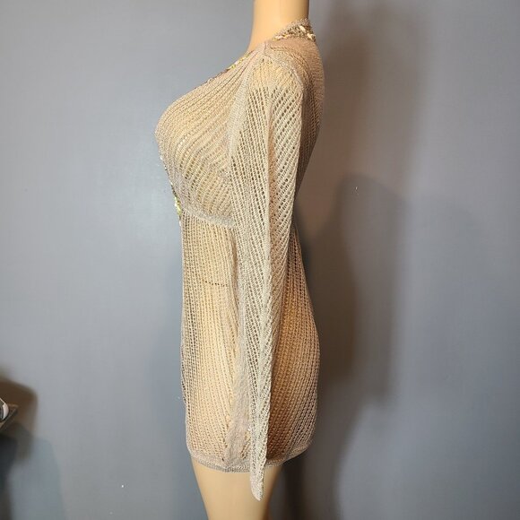 Victorias Secret Beaded Crochet Mesh Swim Cover Up Sweater Medium Resort 2010s - Picture 4 of 14